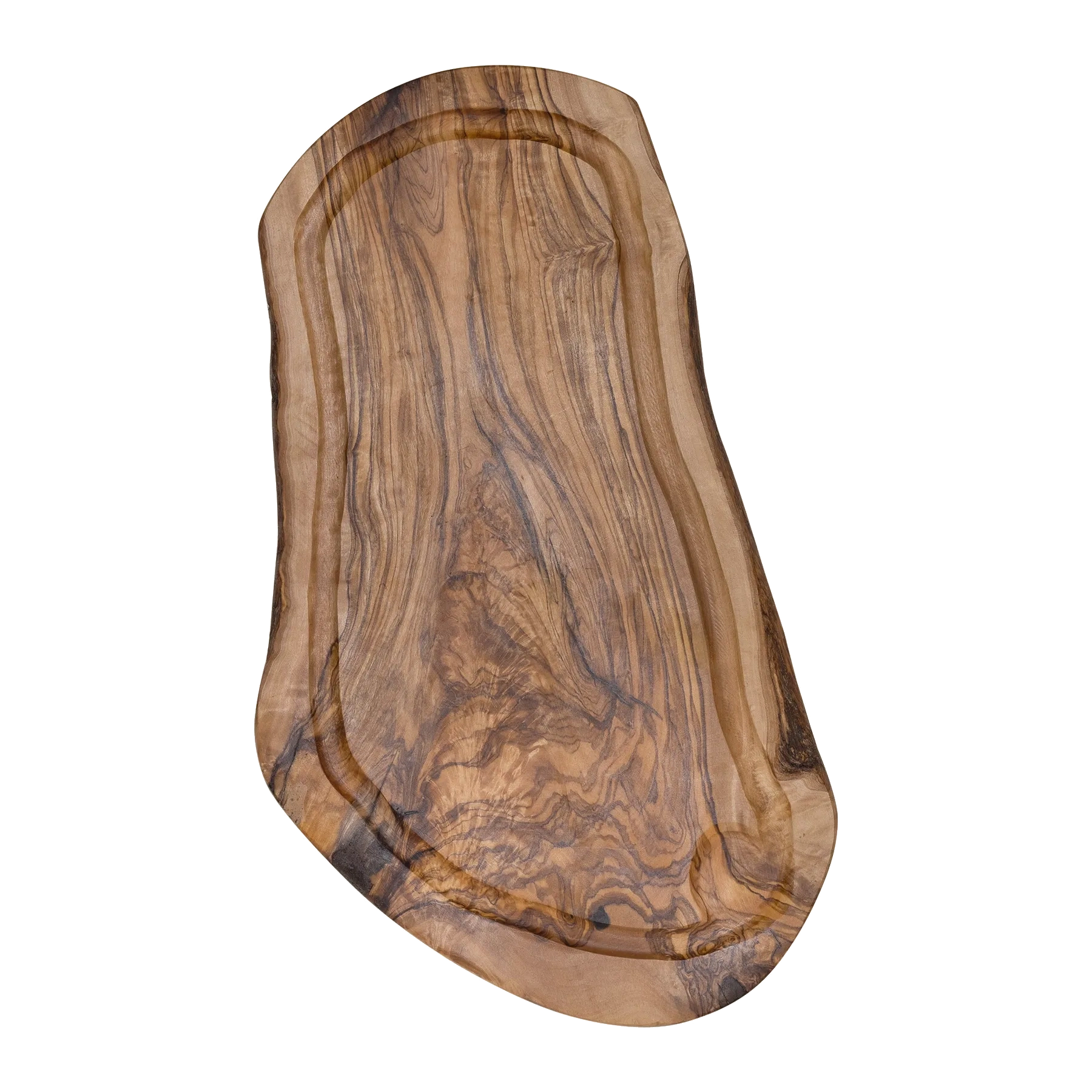 Plank met sapgeul ovaal olijfhout ca. 40x17 cm – productfoto