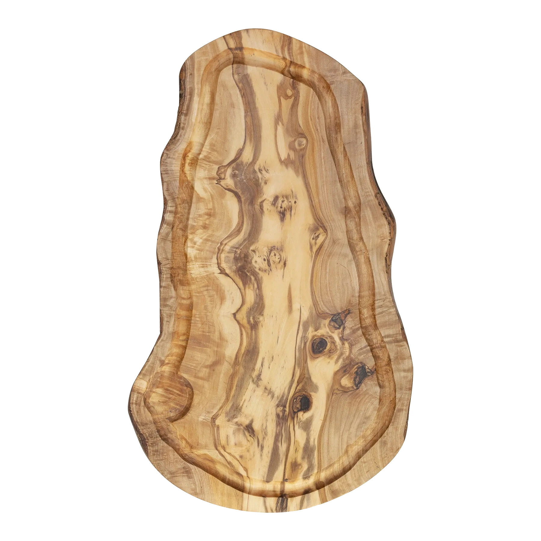 Plank met sapgeul ovaal olijfhout ca. 45x20 cm – productfoto
