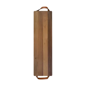 Plank met leren handvaten walnoot 69x19 cm – productfoto