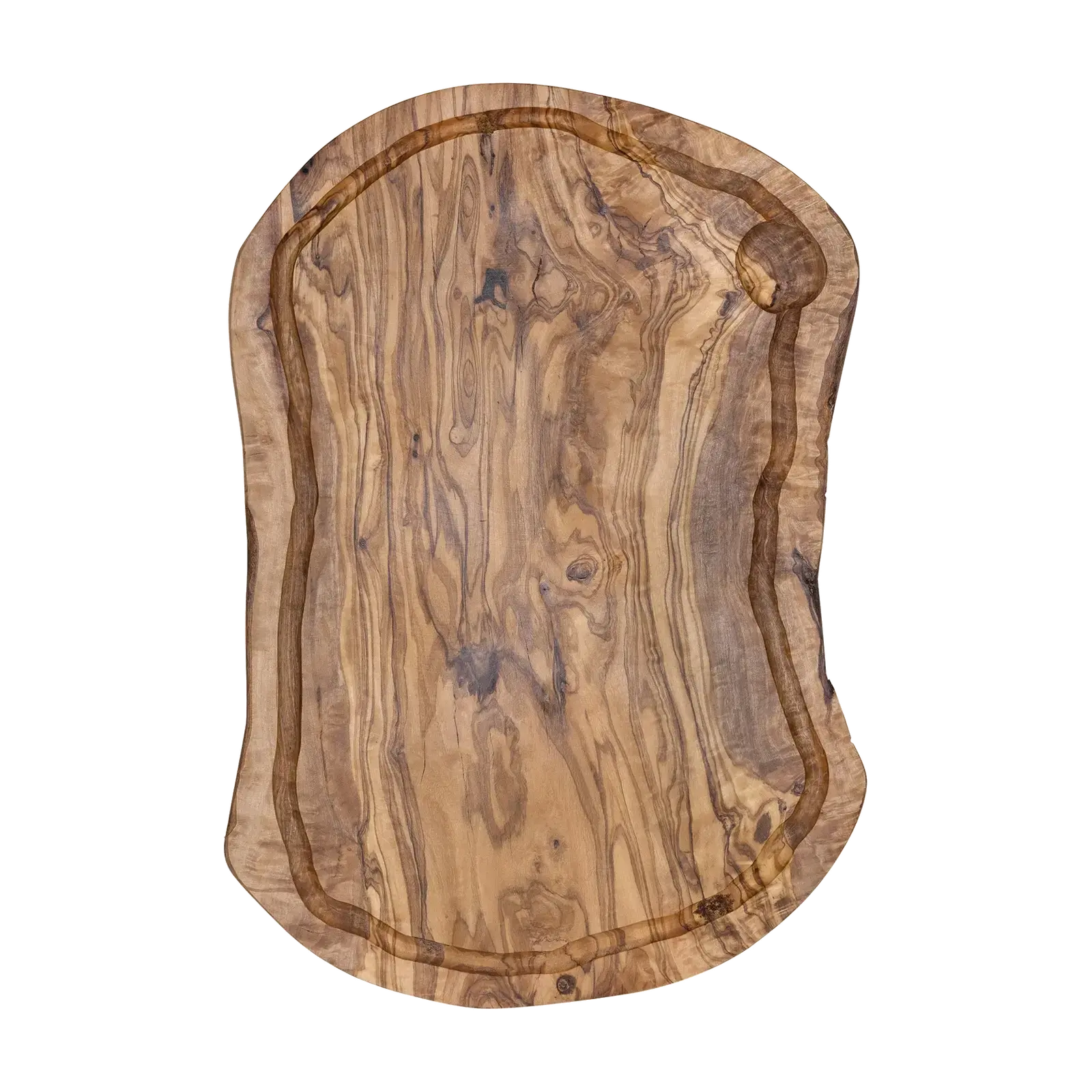 Plank met sapgeul ovaal olijfhout ca. 35x15 cm – productfoto