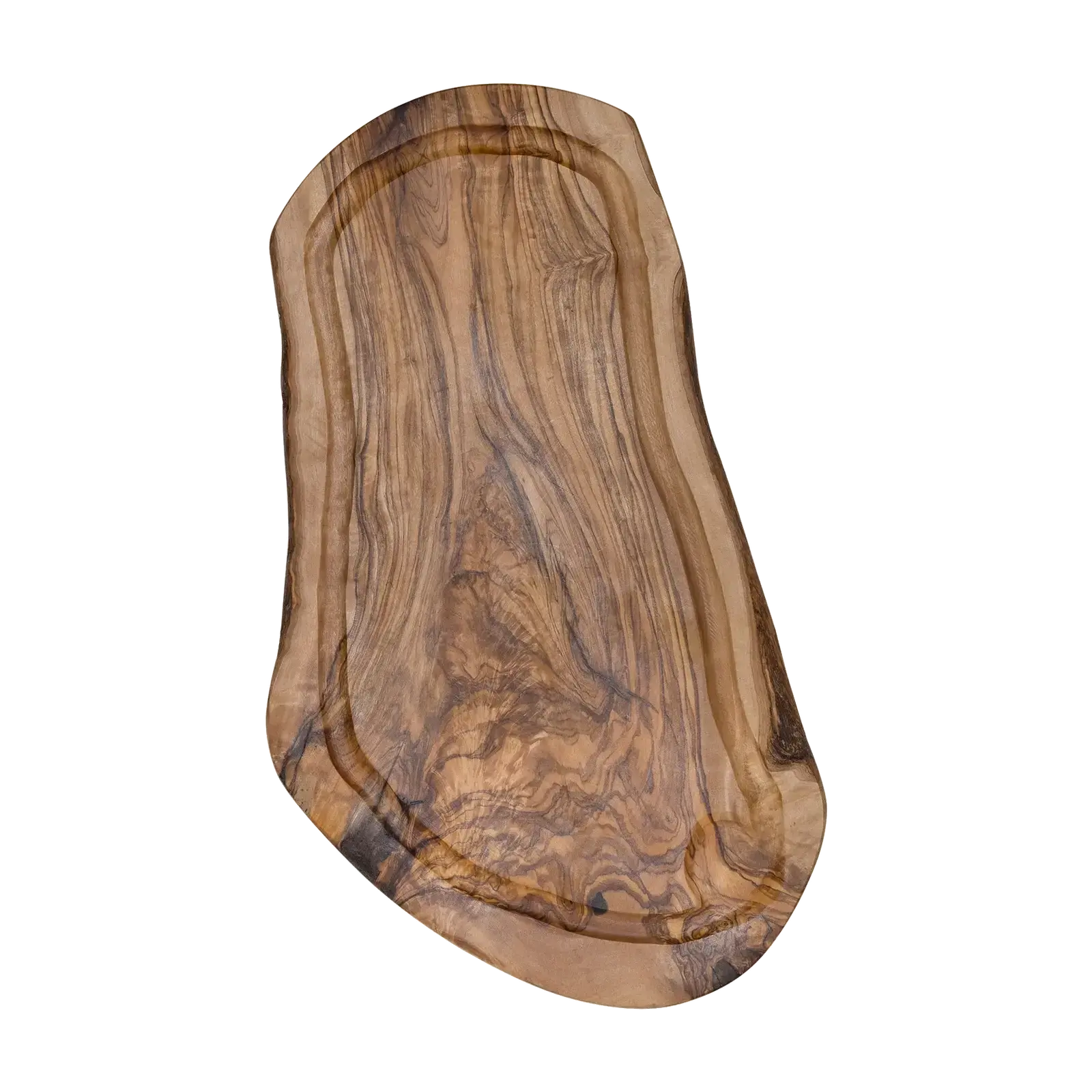 Plank met sapgeul ovaal olijfhout ca. 40x17 cm – productfoto