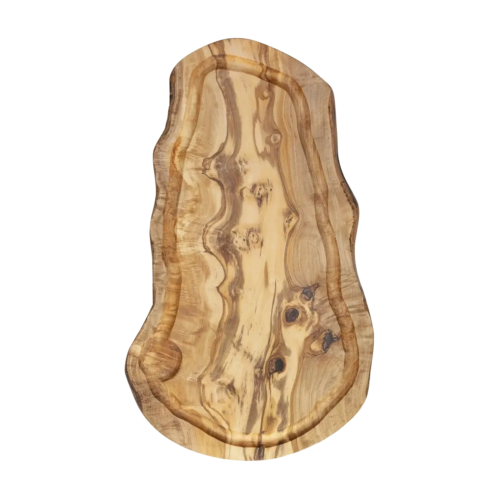 Plank met sapgeul ovaal olijfhout ca. 45x20 cm – productfoto